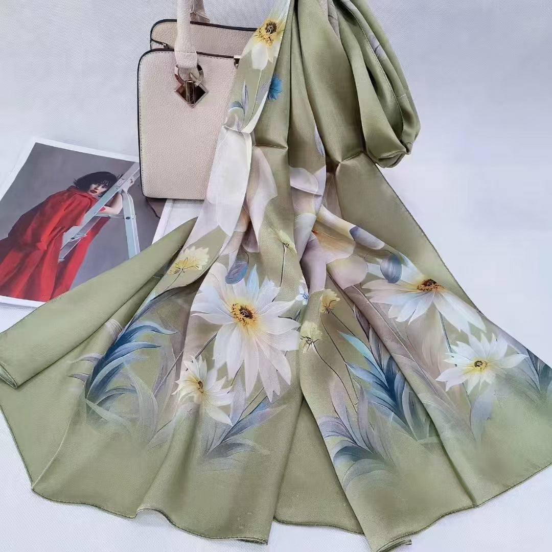 inRealSilk Printing Yellow Autumn Leavese 55cm*173cm 100% Silk Long Shawls&Scarves