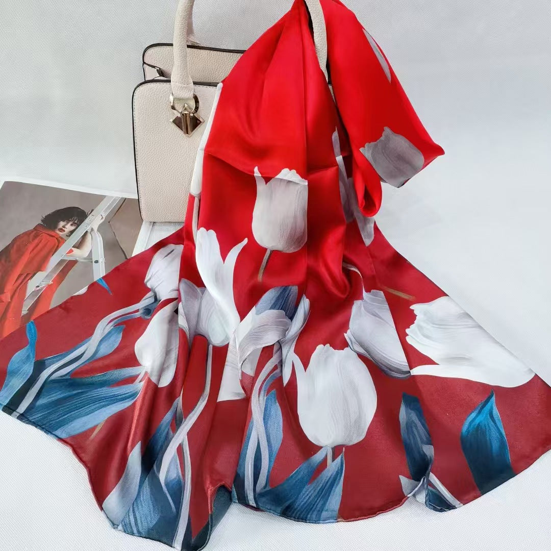 inRealSilk Printing Red 55cm*173cm 100% Silk Long Shawls&Scarves