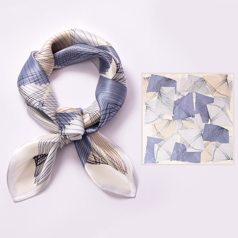 inRealSilk Line Square Apricot Gray Blue 65cm*65cm 100% Silk Small Square Scarf Small Neckerchief with Suit