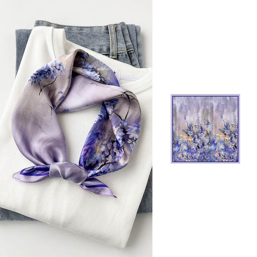 inRealSilk Wisteria Mann Print 53cm*53cm 100% Silk Small Square Silk Scarf Neckerchiefs&Bandana