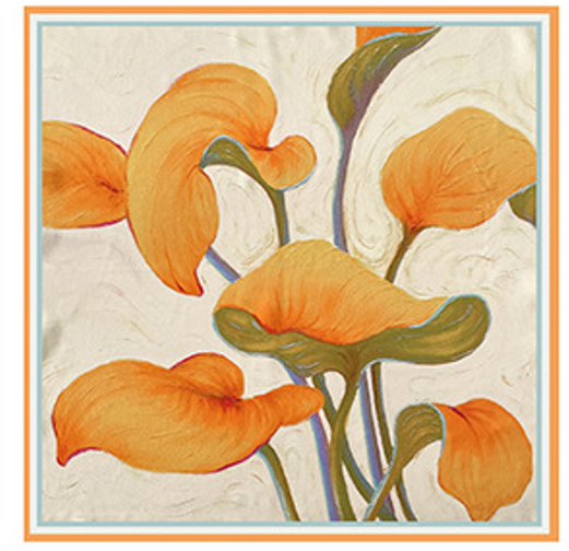 inRealSilk Orange Green Flowers 53cm*53cm Print 100% Silk Small Square Silk Scarf Neckerchiefs&Bandana