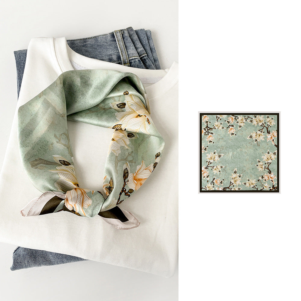 inRealSilk Magnolia Flowers 53cm*53cm Print 100% Silk Small Square Silk Scarf Neckerchiefs&Bandana