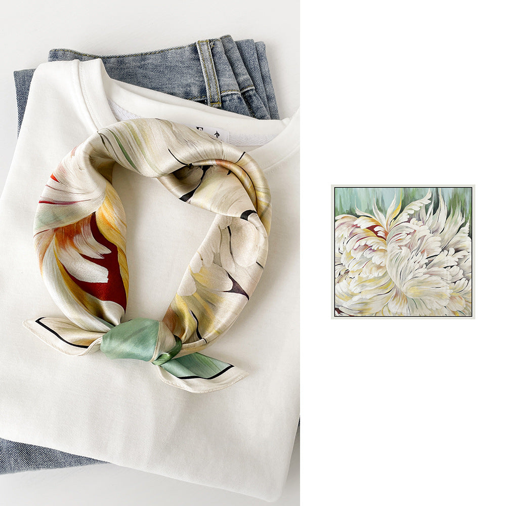 inRealSilk Persian Daisy Flower and Rabbit Print 53cm*53cm Print 100% Silk Small Square Silk Scarf Neckerchiefs&Bandana