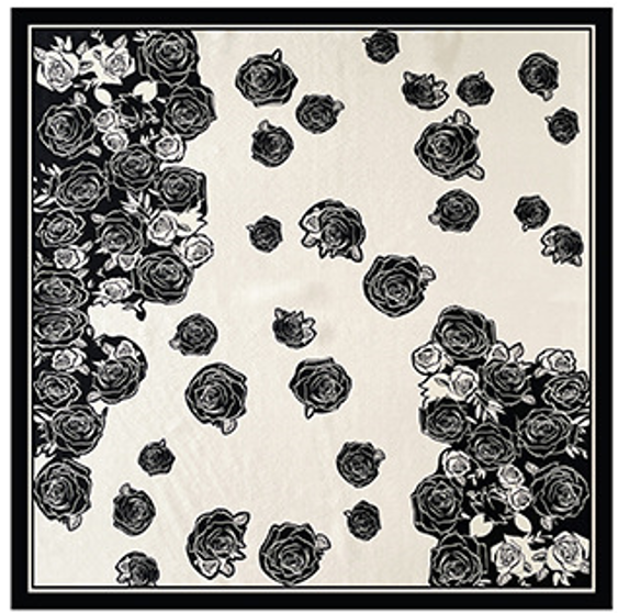 inRealSilk Black And White Rose 53cm*53cm Print 100% Small Square Silk Scarf Neckerchiefs&Bandana