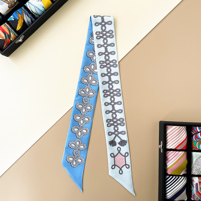 inRealSilk Twilly 18mm High Quality Blue Brandenburg 86cm*5cm 100% Silk (Mulberry Silk) Hair Bands&Bags Ribbons&Neckband