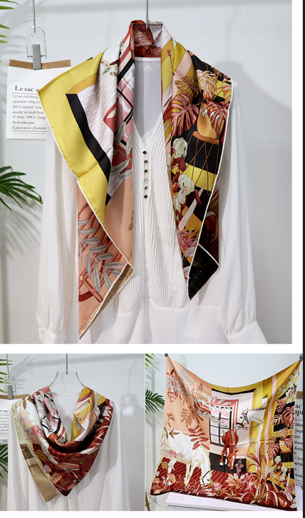 inRealSilk Double-Sided Heterochromatic Printing 10# 88cm*88cm A Large Square 100% Silk Scarves