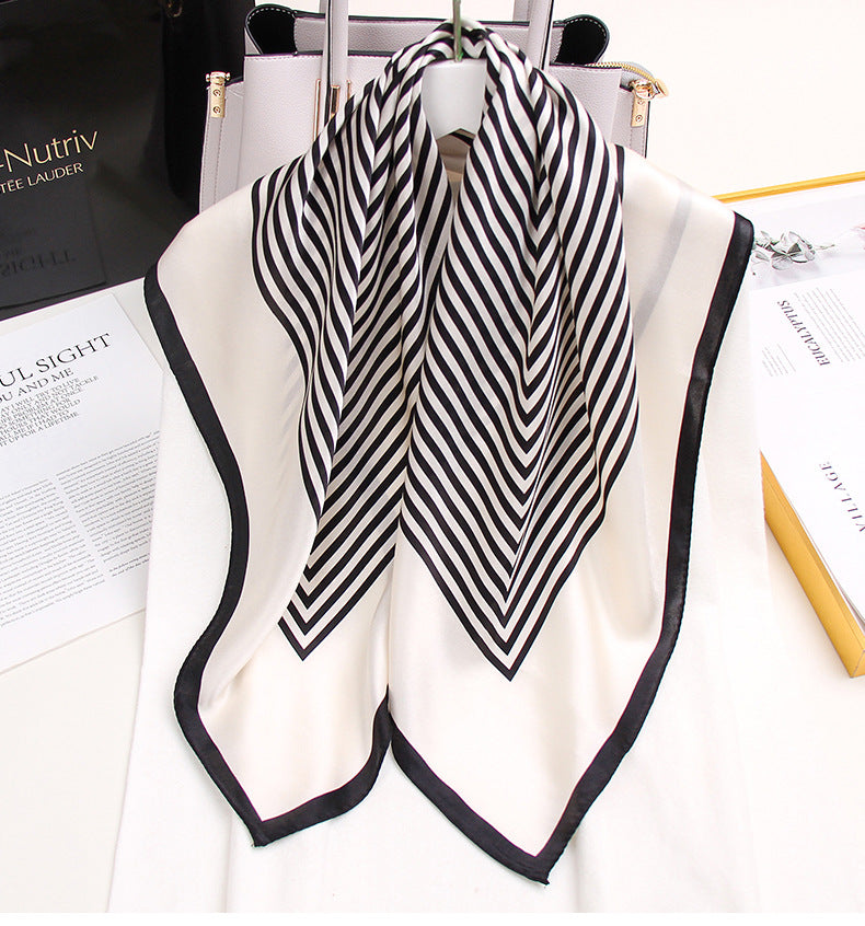 inRealSilk Temperament Stripe White 65cm*65cm 100% Silk Small Square Scarf Small Neckerchief with Suit