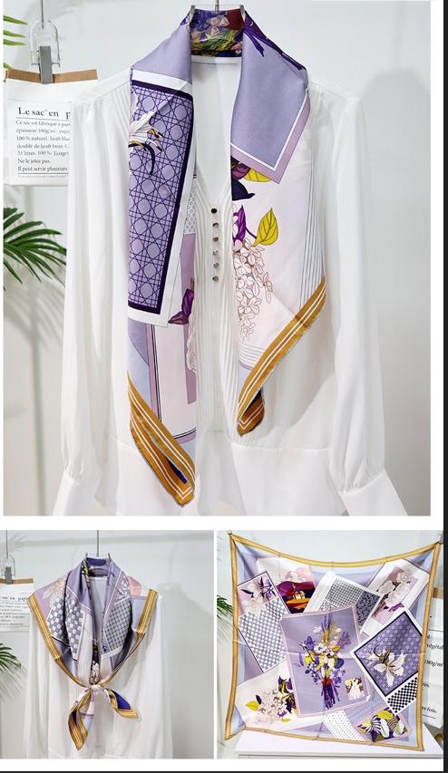 inRealSilk Double-Sided Heterochromatic Printing 09# 88cm*88cm A Large Square 100% Silk Scarves