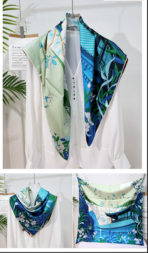 inRealSilk Double-Sided Heterochromatic Printing 05# 88cm*88cm A Large Square 100% Silk Scarves