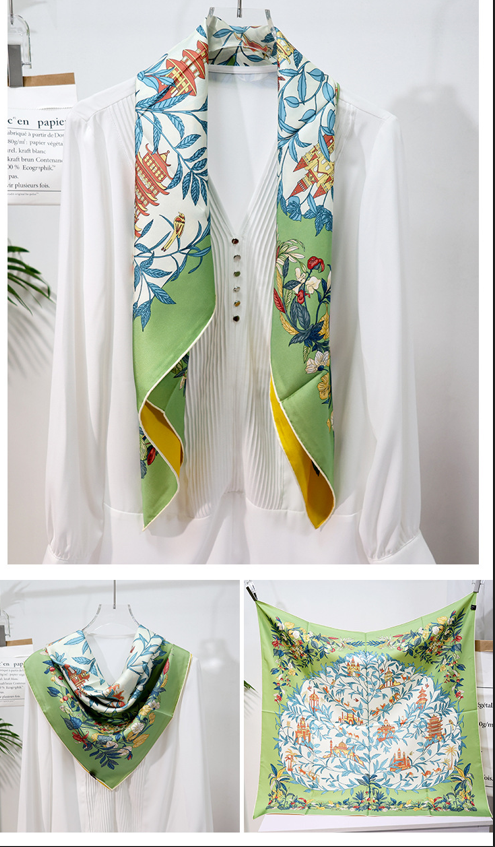 inRealSilk Double-Sided Heterochromatic Printing 06# 88cm*88cm A Large Square 100% Silk Scarves