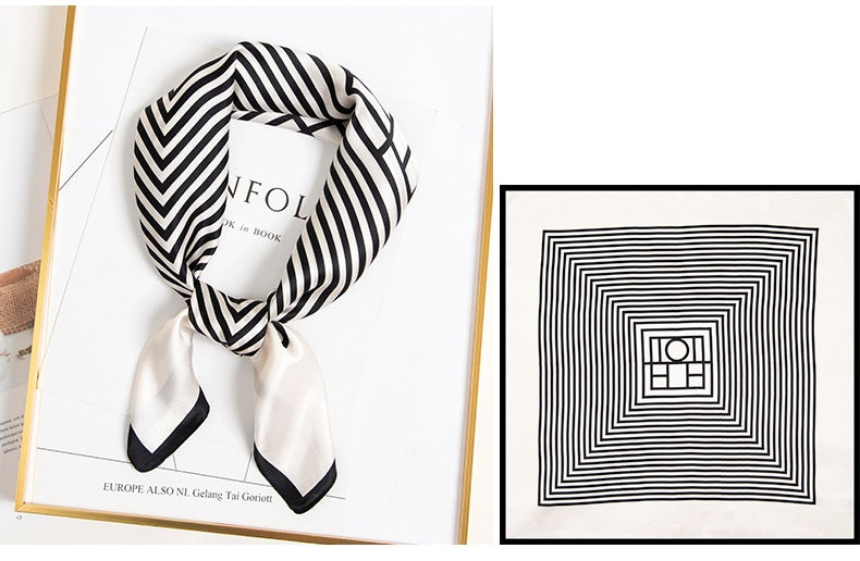 inRealSilk Temperament Stripe White 65cm*65cm 100% Silk Small Square Scarf Small Neckerchief with Suit
