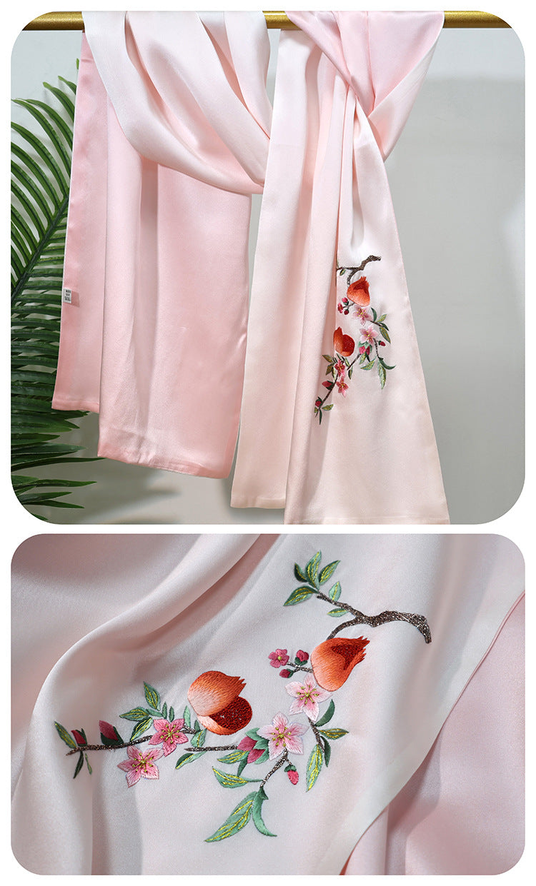 inRealSilk CURL - Champagne Powder 35cm*155cm 100% Silk Long Scarf Fine Hand Embroidery Double Layer 16mm