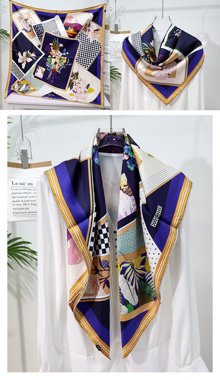 inRealSilk Double-Sided Heterochromatic Printing 09# 88cm*88cm A Large Square 100% Silk Scarves