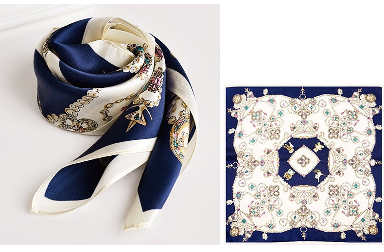 inRealSilk Sparkle Blue 65cm*65cm 100% Silk Small Square Scarf Small Neckerchief with Suit
