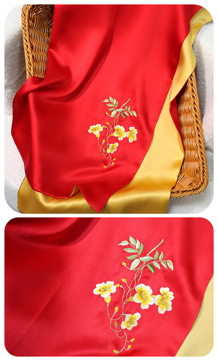 inRealSilk Splendor - Red Gold 35cm*155cm 100% Silk Long Scarf Fine Hand Embroidery Double Layer 16mm