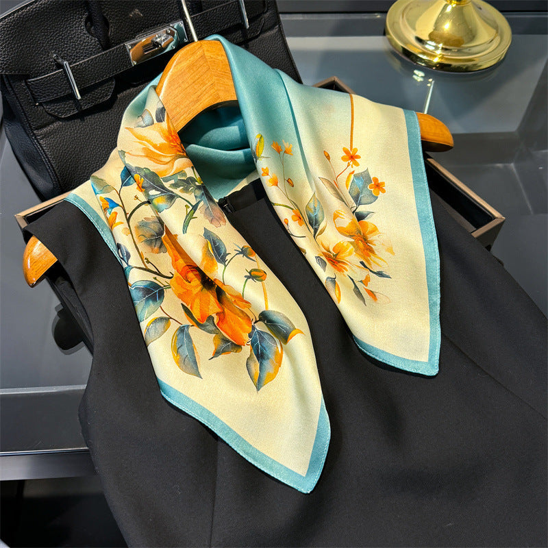 inRealSilk Interspersed With Yellow And Blue 53cm*53cm 100% Small Square Silk Scarf Neckerchiefs&Bandana