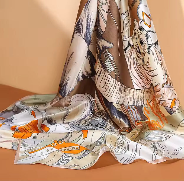 inRealSilk Animal World - Gray Green 90cm*90cm A Large Square 100% Silk Scarves