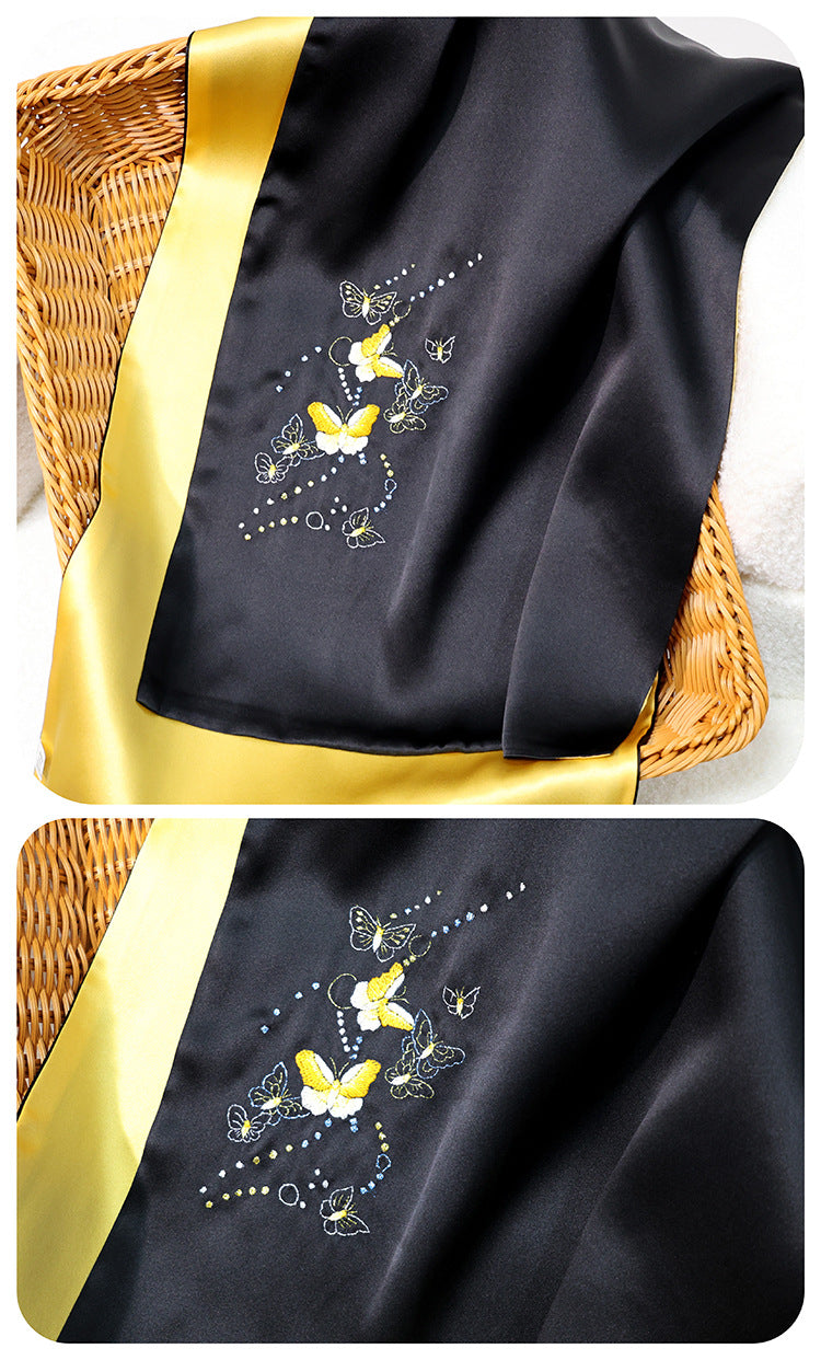 inRealSilk Light - Black Gold 35cm*155cm 100% Silk Long Scarf Fine Hand Embroidery Double Layer 16mm