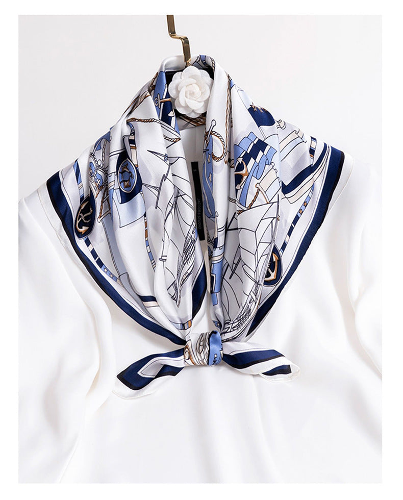 inRealSilk Navy Blue 65cm*65cm 100% Silk Small Square Scarf Small Neckerchief with Suit
