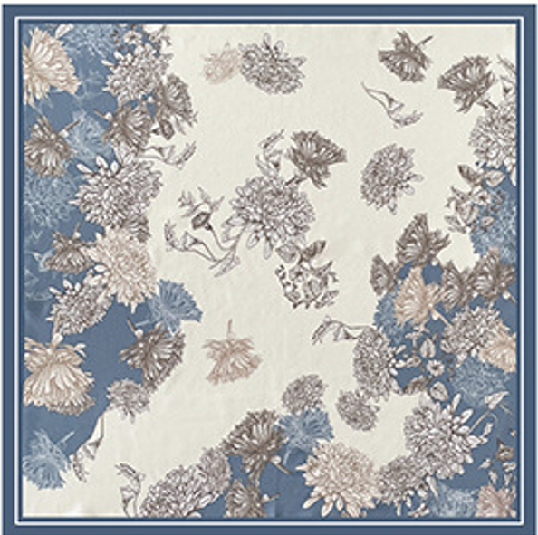inRealSilk Paeonia suffruticosa (Blue Peony) 53cm*53cm 100% Silk Small Square Silk Scarf Neckerchiefs&Bandana