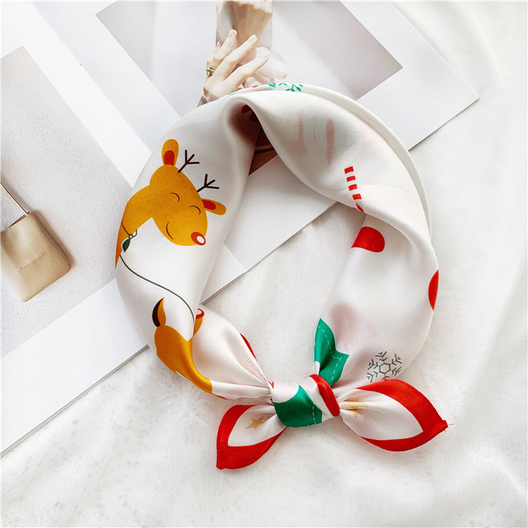inRealSilk Christmas Theme Beige 53cm*53cm 100% Silk Small Square Scarves