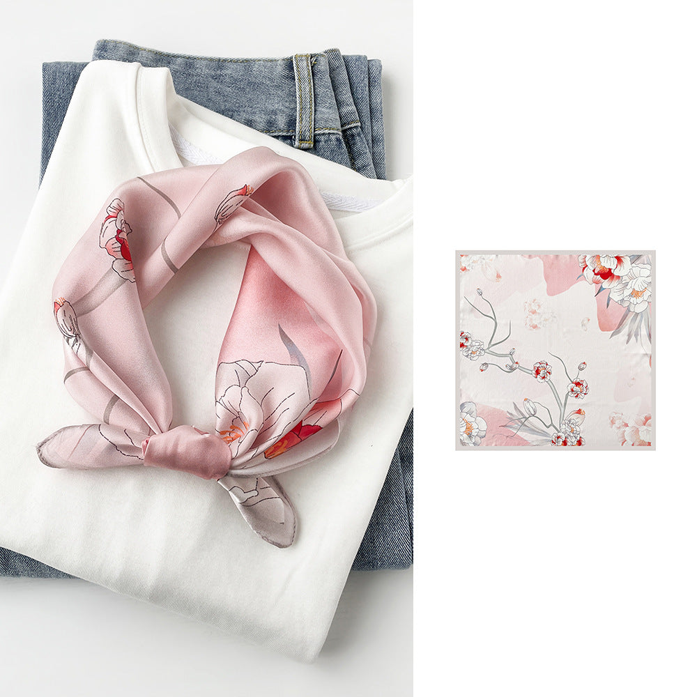inRealSilk Pink Flower 53cm*53cm Print 100% Silk Small Square Silk Scarf Neckerchiefs&Bandana