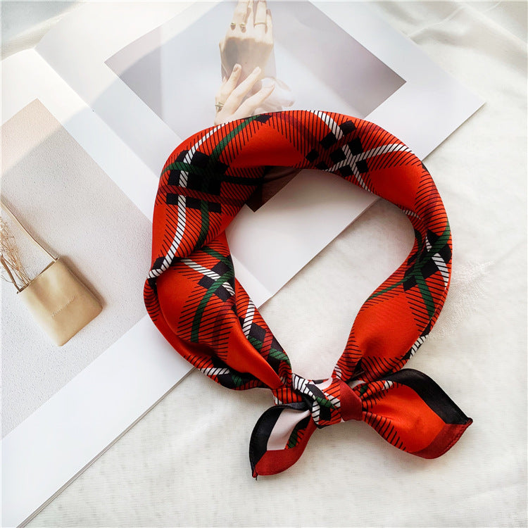 inRealSilk Christmas Theme Classic Red Plaid 53cm*53cm 100% Silk Small Square Scarves