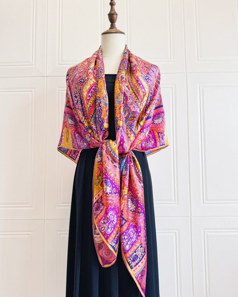 inRealSilk Prune 140cm*140cm A Large Square 100% Mulberry Silk Satin Scarves&Shawls