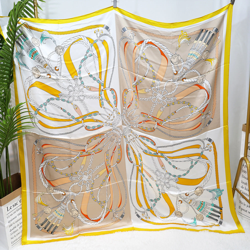 inRealSilk Chain Yellow 135cm*135cm A Large Square 100% Silk Scarves