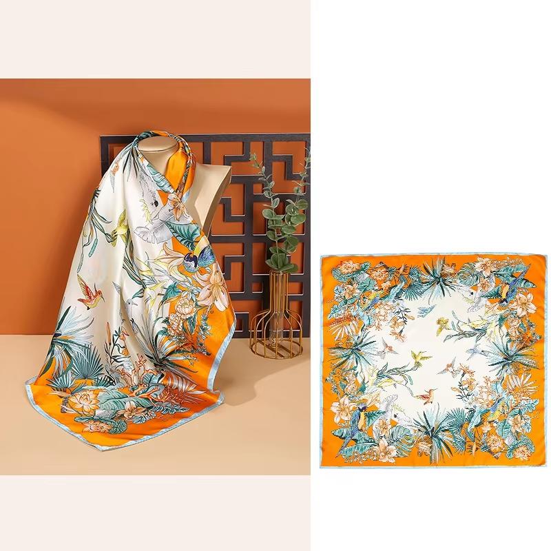 inRealSilk Flower Bush - Blue Edge 68cm*68cm 100% Silk Small Square Scarf