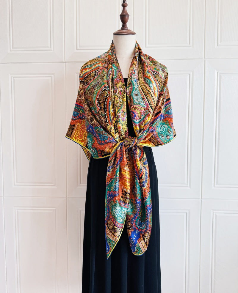 inRealSilk Yellowish Green 140cm*140cm A Large Square 100% Mulberry Silk Satin Scarves&Shawls
