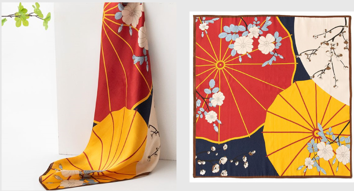 inRealSilk Curry Edge Oil Paper Umbrella 53cm*53cm Printing 100% Small Square Silk Scarf Neckerchiefs&Bandana For All Occasions