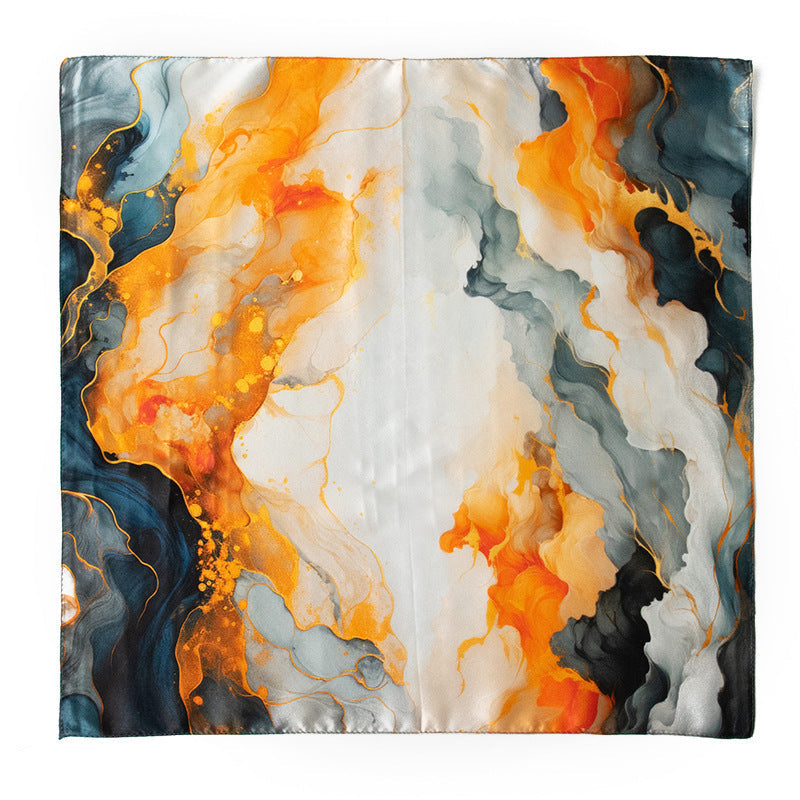 inRealSilk Orange Marbled 53cm*53cm Printing 100% Small Square Silk Scarf Neckerchiefs&Bandana For All Occasions