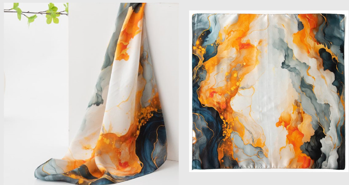 inRealSilk Orange Marbled 53cm*53cm Printing 100% Small Square Silk Scarf Neckerchiefs&Bandana For All Occasions