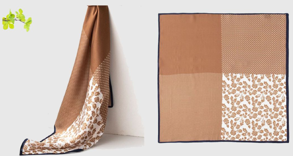 inRealSilk Patchwork Coffee 53cm*53cm Printing 100% Small Square Silk Scarf Neckerchiefs&Bandana For All Occasions