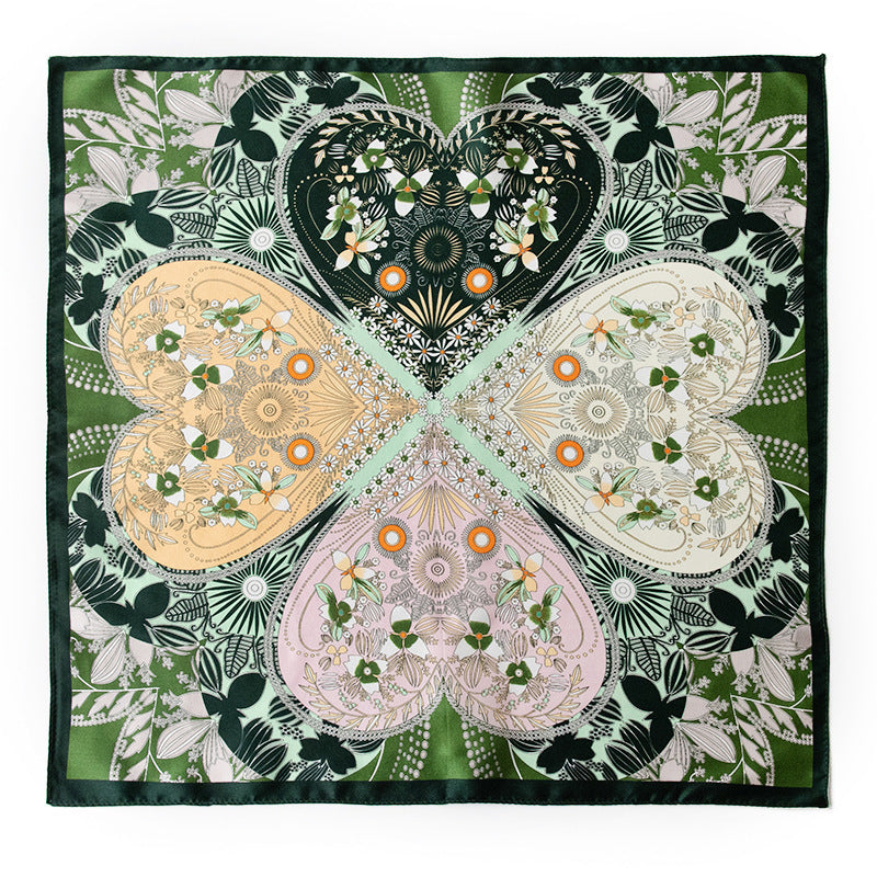 inRealSilk Four-leaf Clover 53cm*53cm Printing 100% Small Square Silk Scarf Neckerchiefs&Bandana For All Occasions