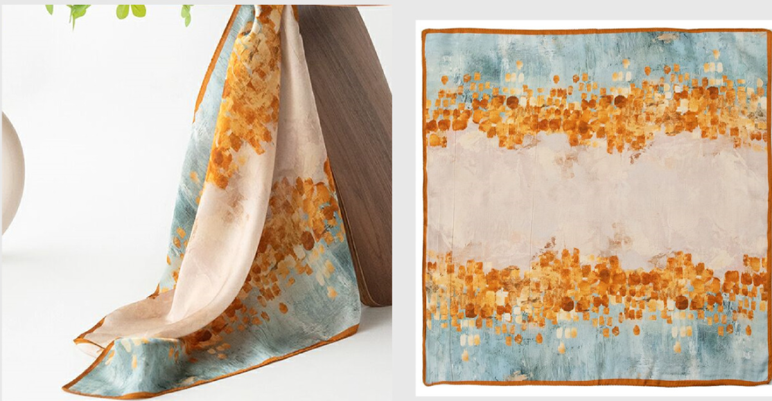 inRealSilk Orange Oil Painting 53cm*53cm Printing 100% Small Square Silk Scarf Neckerchiefs&Bandana For All Occasions