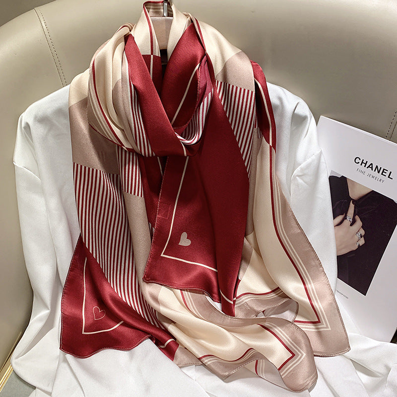 inRealSilk Striped Maple Leaf Red 55cm*173cm 100% Silk Shawls