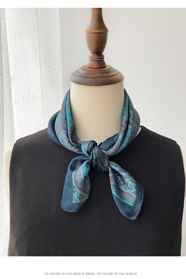 inRealSilk Dark Green 53cm*53cm Print 100% Small Square Silk Scarf Neckerchiefs&Bandana