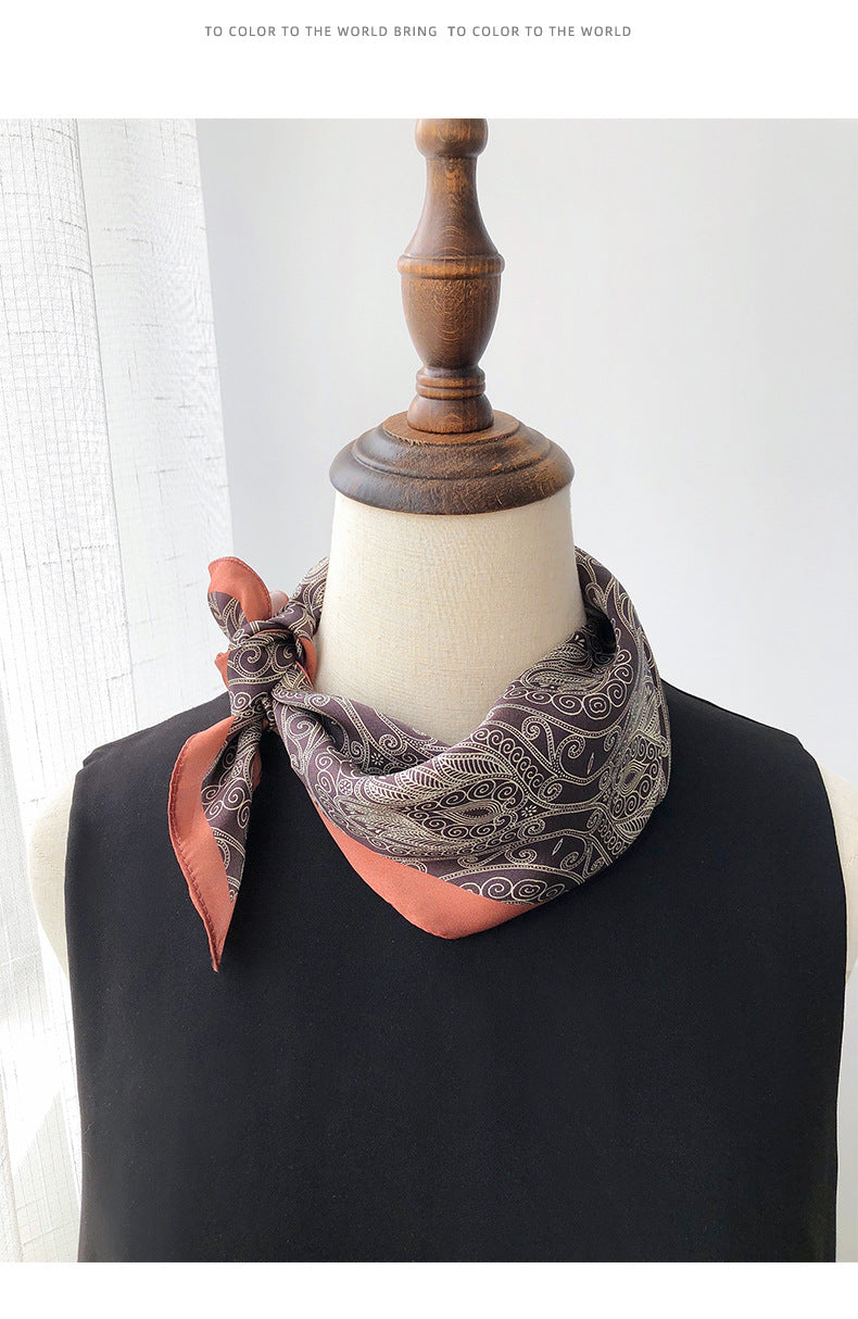 inRealSilk Khaki 53cm*53cm Print 100% Small Square Silk Scarf Neckerchiefs&Bandana