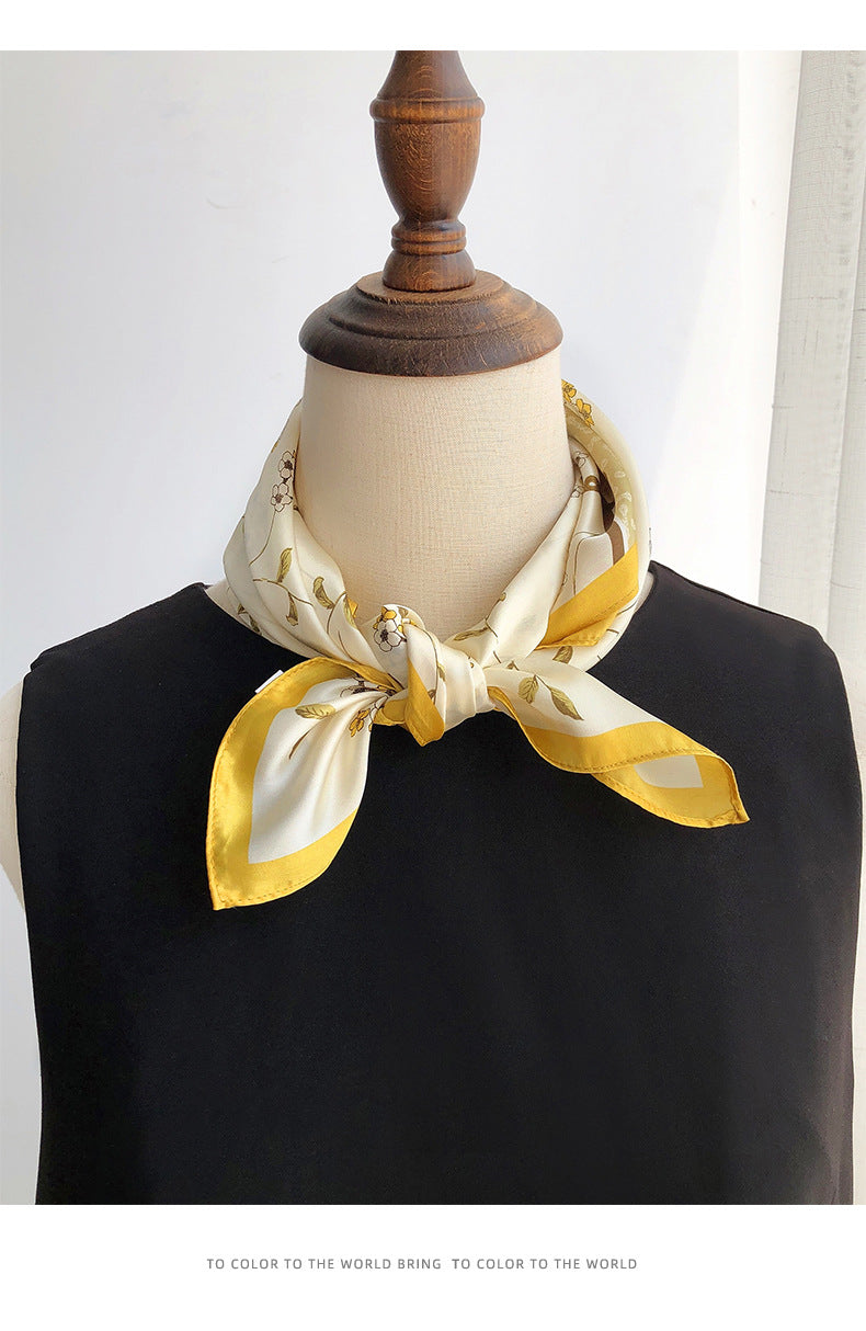 inRealSilk Yellow 53cm*53cm Print 100% Small Square Silk Scarf Neckerchiefs&Bandana