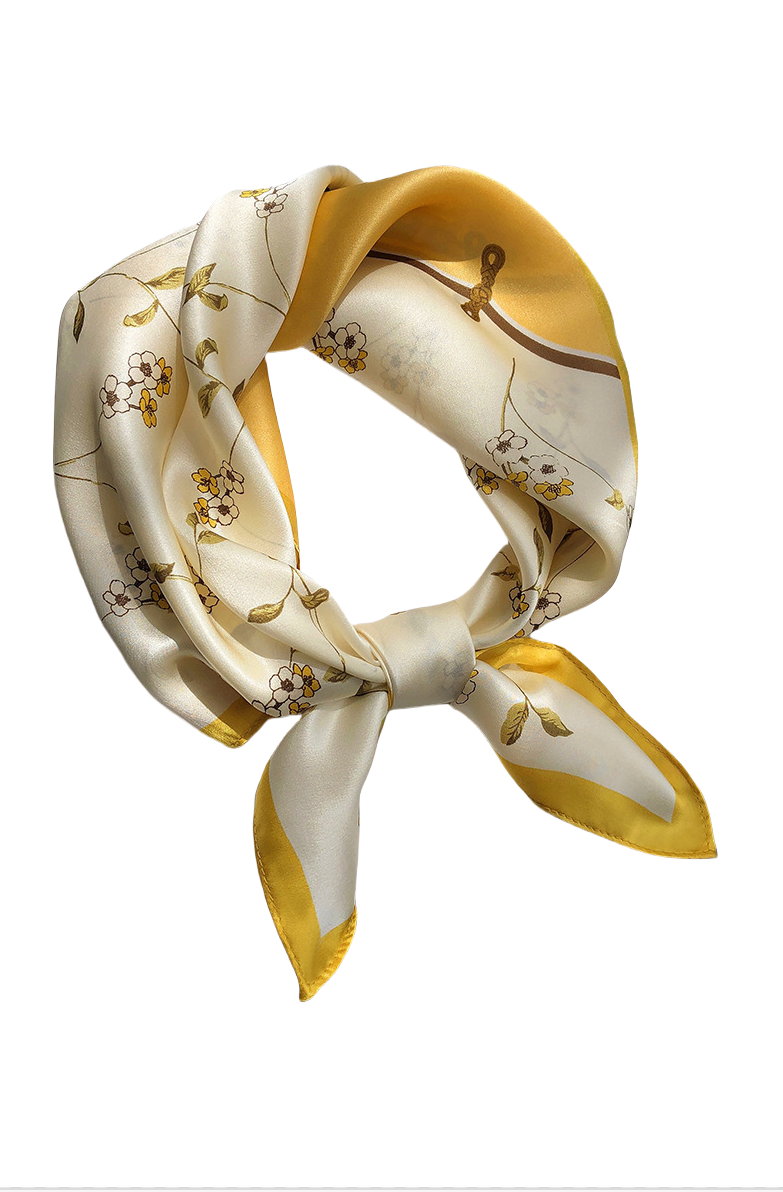 inRealSilk Yellow 53cm*53cm Print 100% Small Square Silk Scarf Neckerchiefs&Bandana