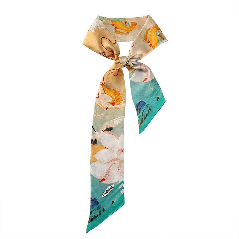 inRealSilk Twilly Mural Painting 125cm*6cm 100% Silk (Mulberry Silk)Hypotenuse Hair Bands&Bags Ribbons&Neckband
