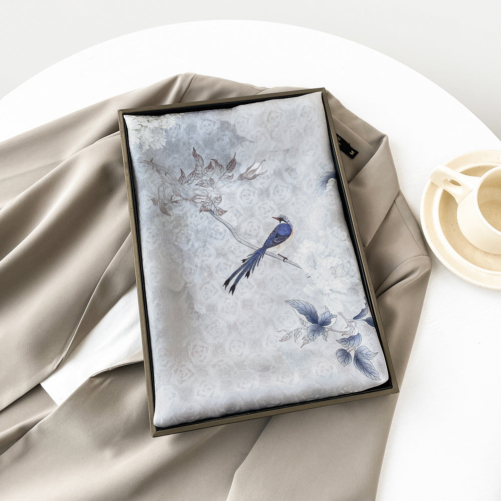 inRealSilk ZS25-Peony Blue 55cm*170cm 100% Silk Shawls