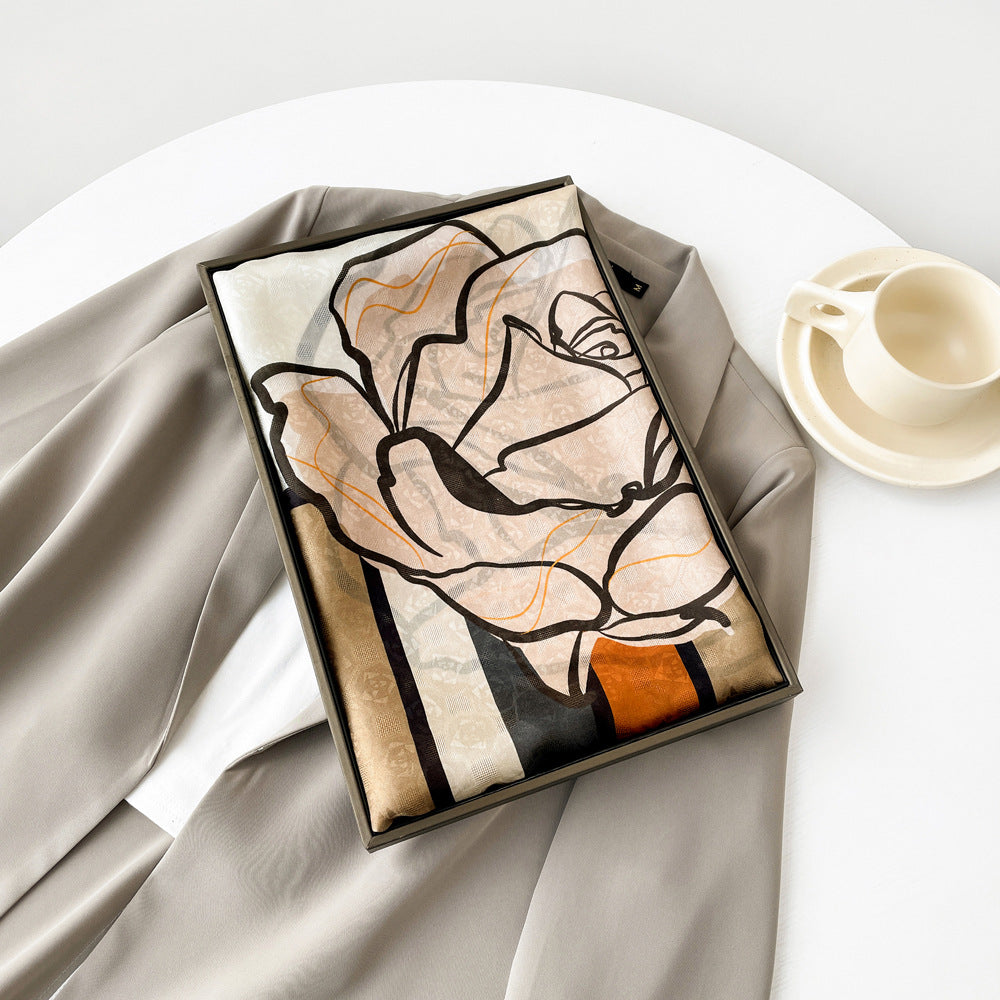 inRealSilk ZS25-Edge Rose Khaki 55cm*170cm 100% Silk Shawls