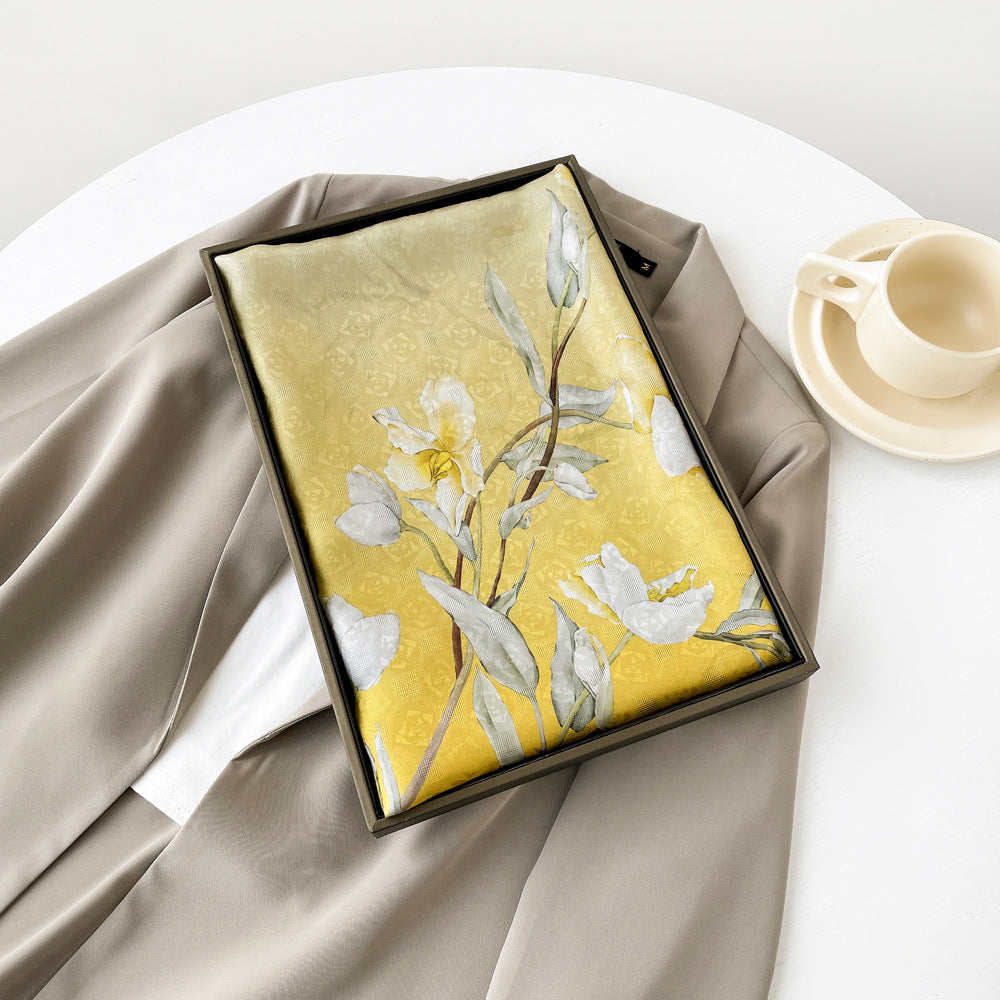 inRealSilk ZS25-Melange Of Black And Yellow 55cm*170cm 100% Silk Shawls