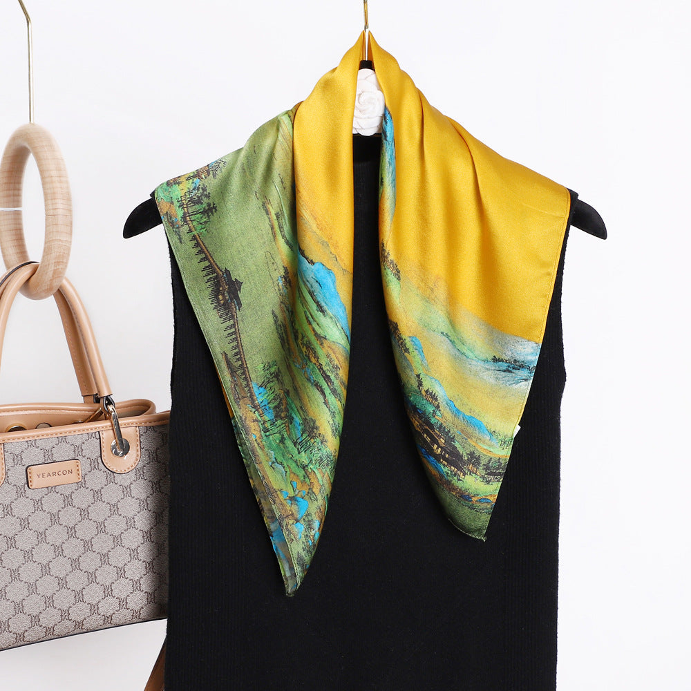 inRealSilk Autumn Orange 53cm*53cm Print 100% Small Square Silk Scarf Neckerchiefs&Bandana