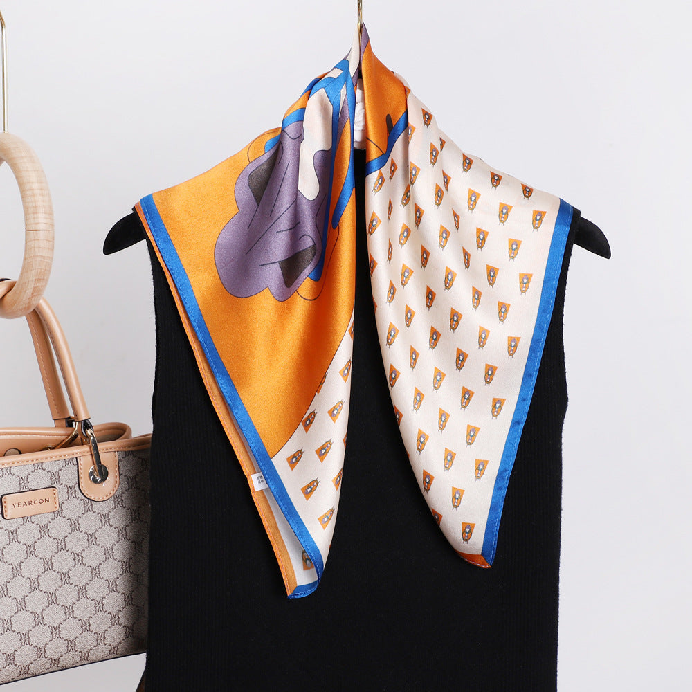 inRealSilk Orange Horse Head 53cm*53cm Print 100% Small Square Silk Scarf Neckerchiefs&Bandana