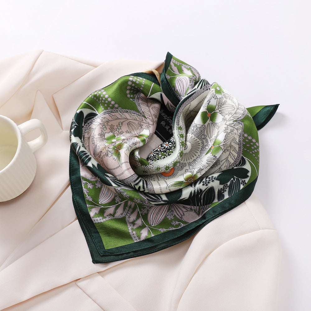 inRealSilk Caring Green 53cm*53cm Print 100% Small Square Silk Scarf Neckerchiefs&Bandana