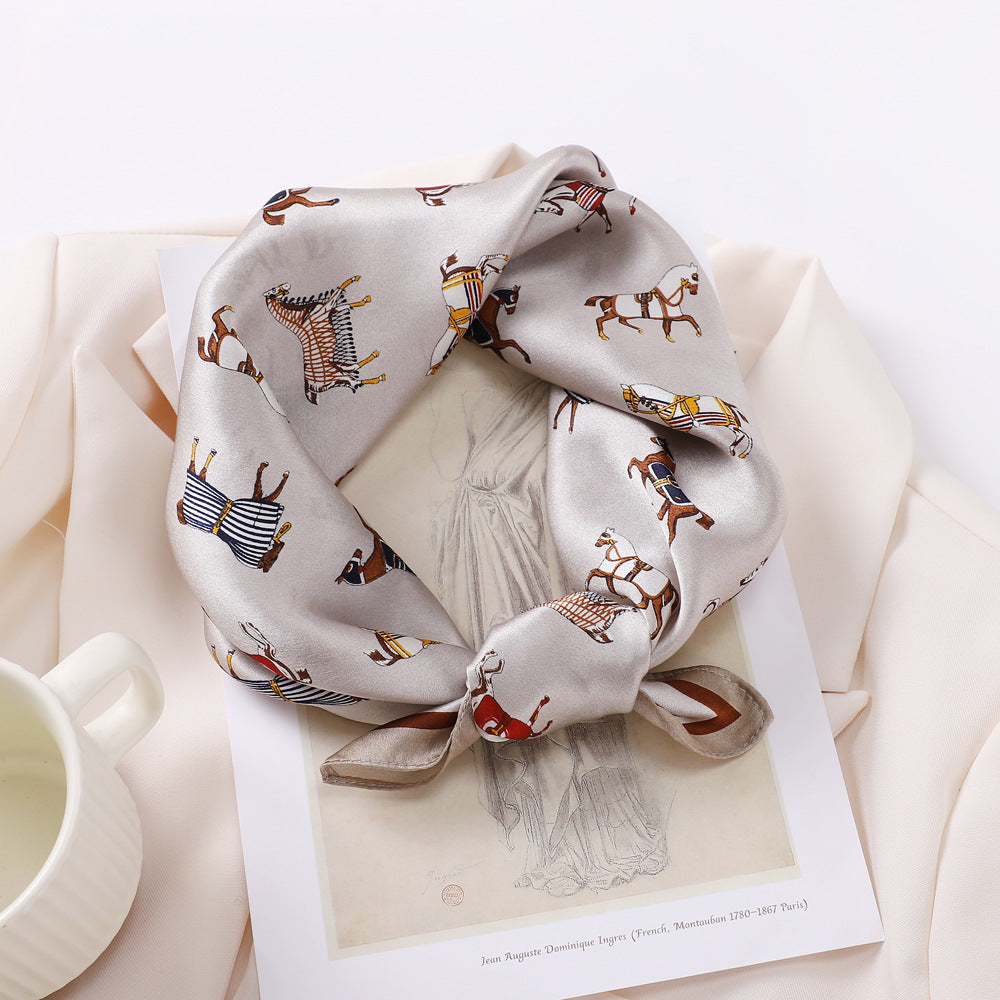 inRealSilk Stallion Pattern On White Background 53cm*53cm Print 100% Small Square Silk Scarf Neckerchiefs&Bandana